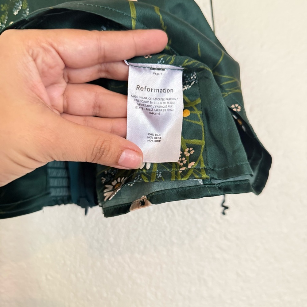 Reformation Silk Floral Camisole Top Emerald Green Daisy Print Smocked Back - Picture 7 of 12